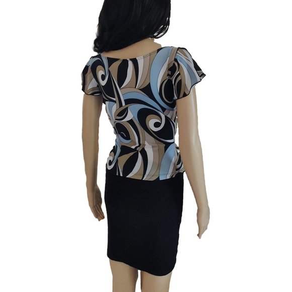 Abstract Multicolor Ruffle Belted Top M - Picture 7 of 12